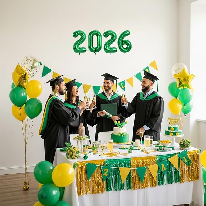 TONIFUL Number Balloons 16 Inch Green 2 Set 0-9 Number Mylar Foil Balloons 20 Pcs Custom digitalal for 2026 New Year Eve Birthday Party Engagement Graduations Anniversary Baby Shower Decor