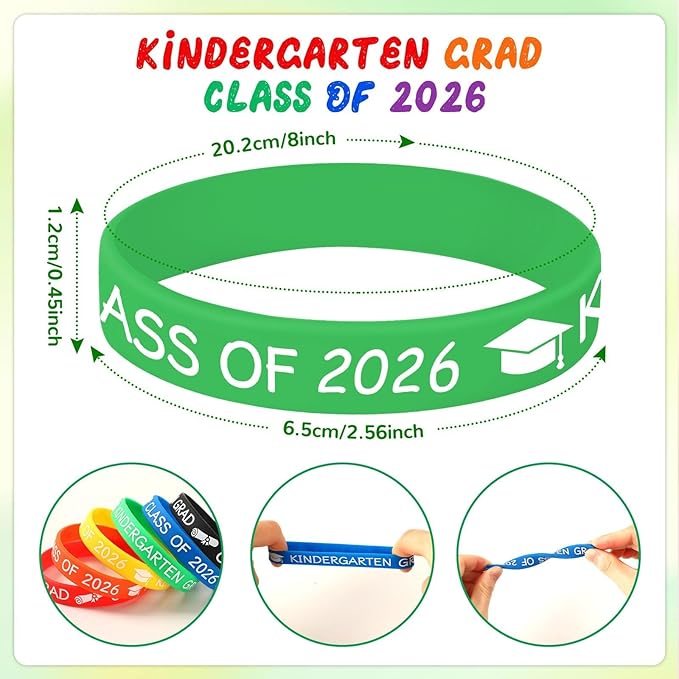 JUNEBRUSHS 42pcs Kindergarten Preschool Graduation Silicone Bracelets Party Favors Rubber Wristbands Supplies for Class of 2026 Graduation Kindergarten Preschool Party Favors Accessories