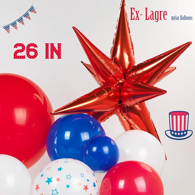 Patriotic balloons Red White and Blue balloon garland arch kit with star print and flag star mylar balloon Tissue Paper Tassels Banner for 4th of july independent day Veteran Day party decorations