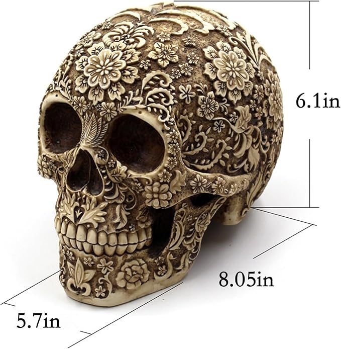 Halloween Skull Decoration - Realistic 8.2" Life Size Skeleton Head Prop for Indoor & Outdoor, Durable Plastic Skull Statue for Haunted House, Party, Gift