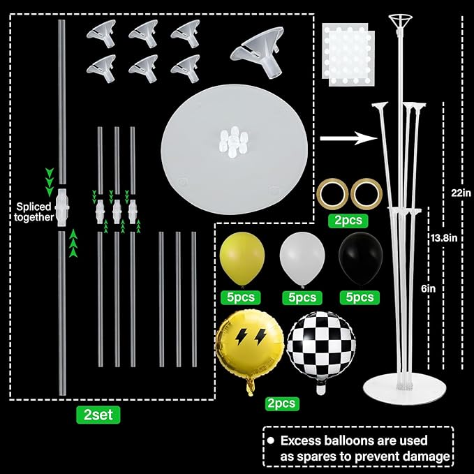Smile Party Balloons Stand Kit 2 Sets with 2 Black White Checkered Foil Balloons Happy Face Themed Party Balloon Centerpiece for Tables for Baby Birthday Party Yellow Smile Face Themed Decorations
