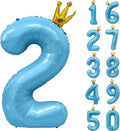 Blue Number 2 Balloon with Crown, 40 inch Blue Number Balloon 2nd Birthday Party Decoration BlueCrown Balloons 0-9 for Birthday Party Anniversary Decorations Supplies