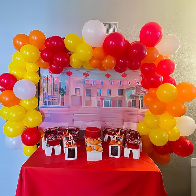 Balloon Garland Arch Kit Red Yellow Orange White Latex Balloons Orange Red Party Balloons for Boys Firemen Firefighter Pizza Birthday Party Fire Truck Engine Fall Thanksgiving Party Decorations