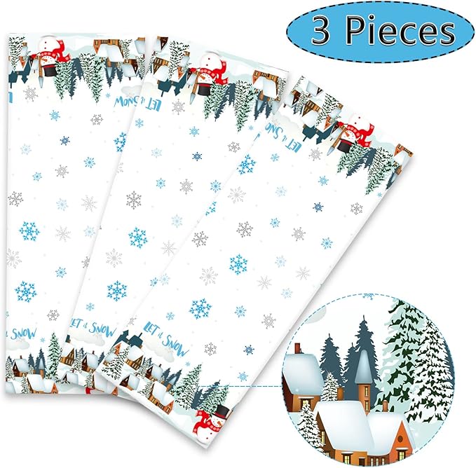 Tevxj 3 Pieces Winter Snowflake Plastic Tablecloth Christmas Holiday Party Plastic Table Covers Let's it Snow Snowman Theme Baby Shower Birthday Home Party Decorations Supplies 54X108inch