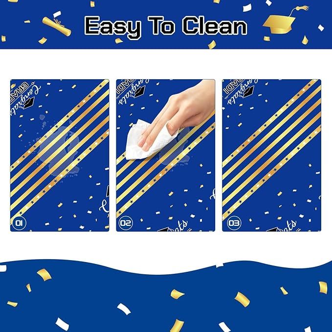 Childom 3 Pack Graduation Tablecloth,Graduation Decorations Class of 2026 Graduation Party Decorations,54"x108" Blue and Gold Plastic Table Cloth Disposable Rectangle for Home,School,Party Supplies