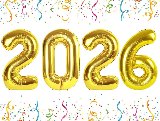 Gold 40 Inch Number Balloons, Happy New Year 2026, New Years Decorations, 2026 Balloon for Graduation Happy New Year and 2 6 20 26 Birthday Parties