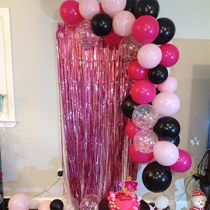 Pink and Black Balloon Garland Kit, 114 Pcs Hot Pink Pastel Pink Black White Confetti Latex Balloons Balloon Arch for Girls Women Cartoon Birthday Wedding Baby Bridal Shower Party Decorations