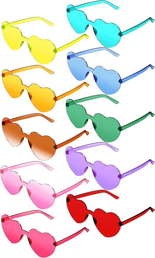 TOODOO 10 Pairs Heart Shaped Sunglasses Rainbow Sunglasses Candy Color Rimless Glasses for Women Girl Party Favor