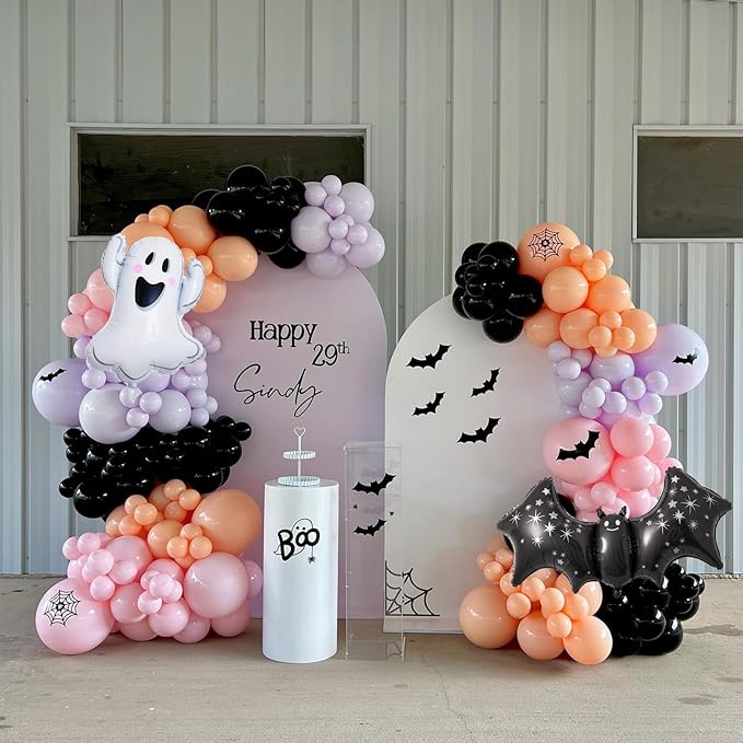 Pink Purple Halloween Balloon Arch Garland Kit, 125pcs Pastel Witch Halloween Balloon with Bat & Cute Ghost Foil Balloons for Girls Baby Shower halloween Boo Spooky Season Indoor Party Decorations