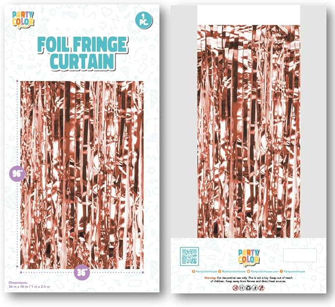 Pack of 2 Rose Gold Foil Fringe Curtains – Rose Gold Tinsel Backdrop for Photo Booth, Birthday, Wedding, Baby Shower, Bachelorette, Christmas & Holiday Party Decorations