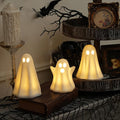 [Timer]Light Up Ghost Halloween Decor, 3 Pack Ceramic Halloween Ghost Decorations Indoor, Ceramic White Ghost Figurines Ghost Statue Cute Ghost Sculpture Spooky Halloween Decor for Home Table Tray