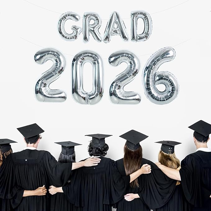 TONIFUL Graduation Balloons 16 Inch Silver Grad Balloons 40 Inch Silver Large Number 2026 Foil Balloons for 2026 Graduation Party Graduate Congratulations 2026 Congrats Grad Decorations