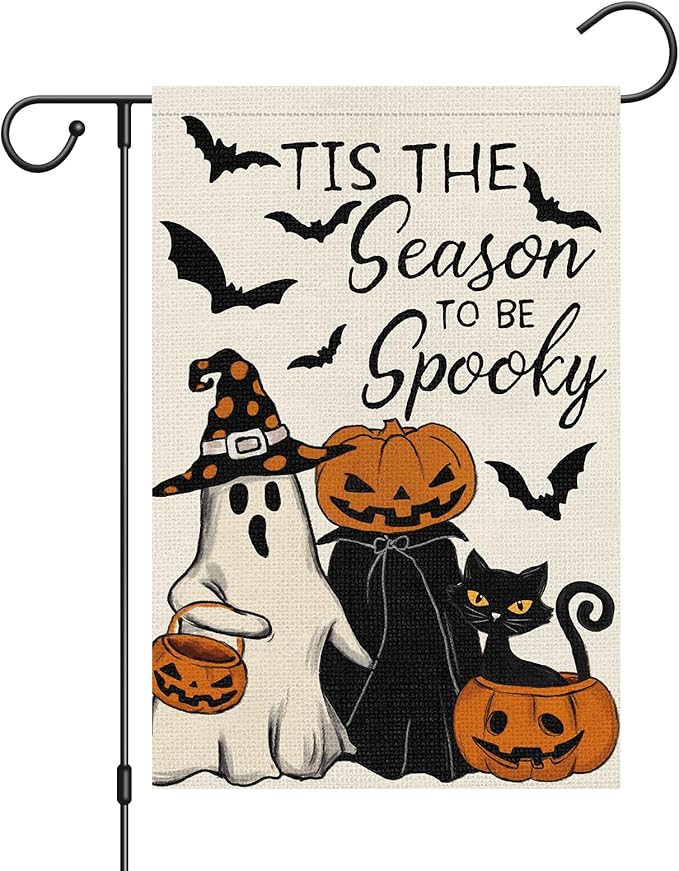 Halloween Garden Flag Tis the Season to be Spooky Ghost Pumpkins Black Cat Yard Flag 12x18 Inch Double Sided Holiday Yard Outdoor Decoration