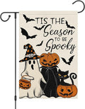 Halloween Garden Flag Tis the Season to be Spooky Ghost Pumpkins Black Cat Yard Flag 12x18 Inch Double Sided Holiday Yard Outdoor Decoration