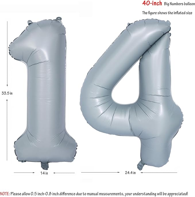 40 In Matte gray Number Balloons Helium Foil Mylar Balloon Birthday Party banquet Decoration 14