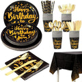 201 Pieces Birthday Plate Set, Birthday Decorations, Includes Paper Plates, Paper Cups, Straws, Napkins, Tablecloths, and Plastic Knives, Forks, and Spoons, Suitable for parties of 25 people!（Black）