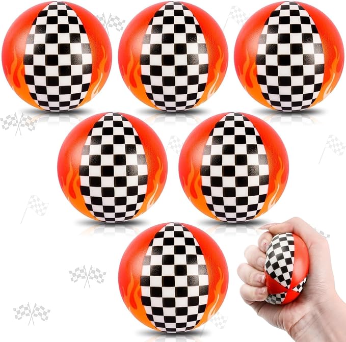 6 PCS Racing Car Stress Balls for Kids Party Favors, 2.48 Inch Anxiety Relief Fidget Sensory Toys, Racing Car Theme Squeeze Toys Bulk for Birthday Goodie Bags, Carnival Gifts & Classroom Prizes
