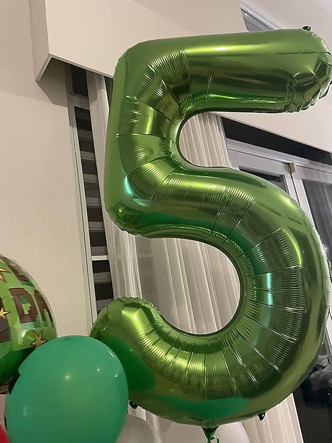 40 Inch Green Number Balloon 5, Large Number Foil Balloons Mylar for Girl Boy Birthday Party Celebration Decorations Supplies, Digital Balloons for Wedding Anniversary Events Decorations