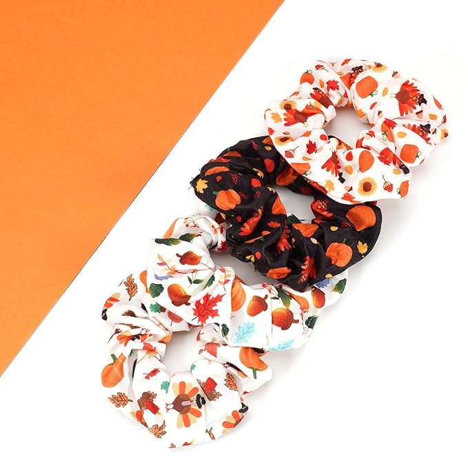 halloween hair tie Thanksgiving Day Hair Ties Harvest Fall Hair Scrunchies for Women Girls Elastic Fruit Pumpkin Corn Turkey Hair Ties Autumn Leaves Maple Decor