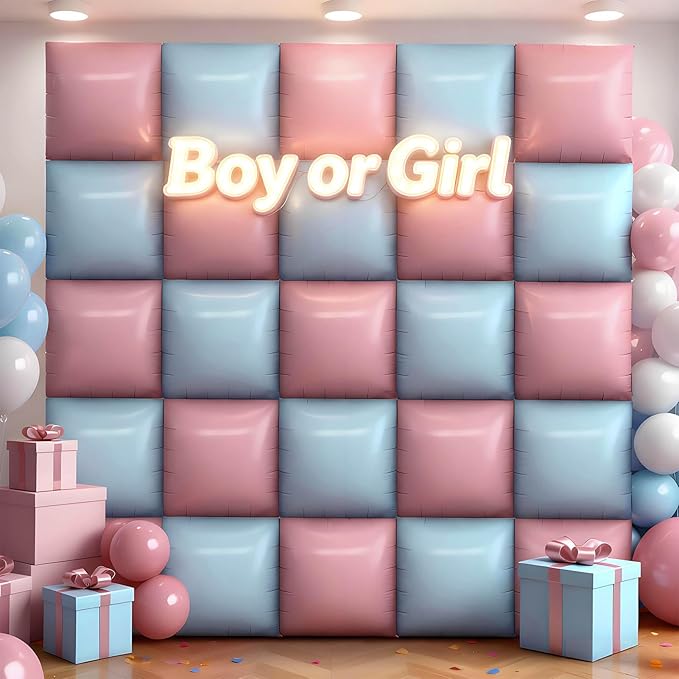 36Pcs Light Pink and Light Blue Square Foil Balloons Wall Backdrop, Double Sided Metallic Foil Balloons Tunnel Arch Garland Kit for Photo Booth Birthday Wedding Halloween Christmas Party Decorations