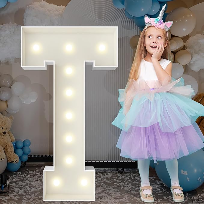 3FT Marquee Light Up Letters, Large Marquee Letters, Pre-cut Foam Board Letter T for Engagement Wedding Decorations Birthday Party Backdrop Decor, Balloon Arch Kit