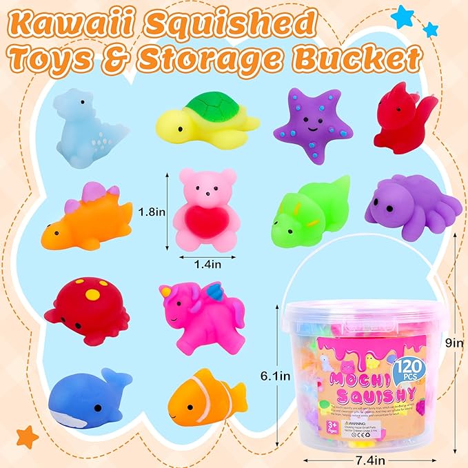120 Pack Squishy Toys, Easter Basket Stuffers, Mochi Squishy Bulk Party Favors for Kids, Treasure Box Toys for Classroom Prizes, Easter Basket Gifts Goodie Bags Fillers Birthday Gifts