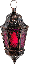 DECORKEY Moroccan Decorations, Lantern Decorative Indoor & Outdoor, 13.6’’ Vintage Decorative Hanging Lantern with Chian for Home Porch Patio Decor, Metal Ramadan Christmas Candle Holders(Plum Red)