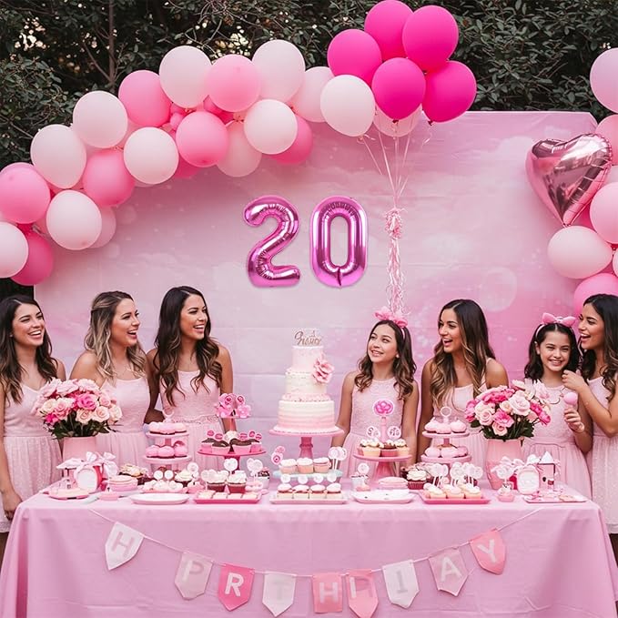 TONIFUL Balloons 16 Inch Hot Pink 0-9 Number Mylar Foil Balloons 10 Pcs Custom digitalal Balloons for 2026 New Year Eve Birthday Party Engagement Graduations Anniversary Baby Shower
