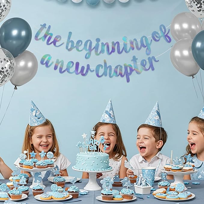 BEISHIDA Double-Sided Rainbow Blue The Beginning of A New Chapter Banner,Farewell Book Themed Housewarming Party Congratulations Decorations,Going away party Retirement Garland,Graduation Sign 2026 Banner