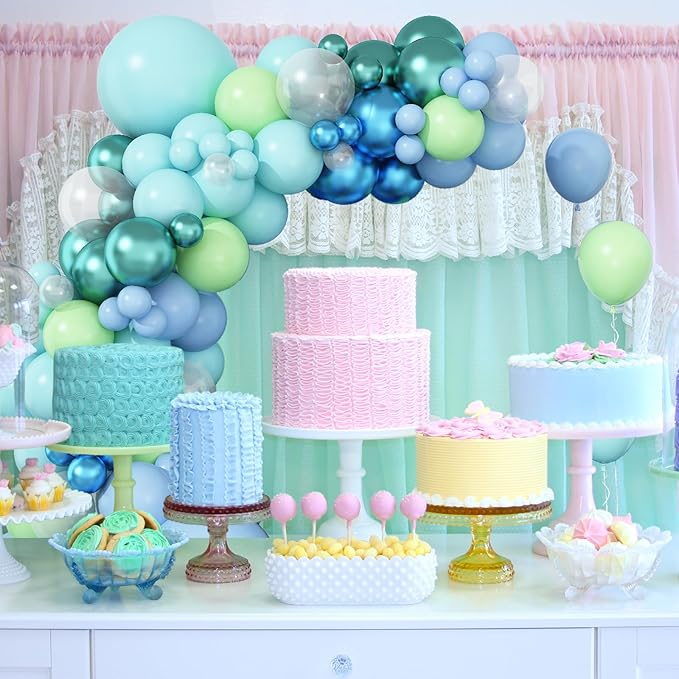 Under the Sea Balloon Arch, Pastel Blue Teal Lime Green Balloon Garland with Metallic Balloons, Blue Green Balloon Garland for Girls Boys Ocean Shark Theme Birthday Party Baby Shower Decor