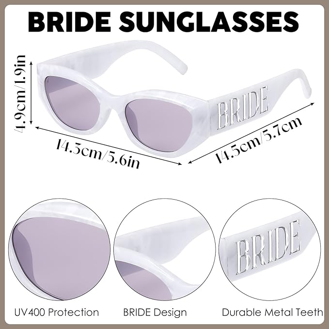 JATEBI 3PCS Bride Sash Veil Sunglasses Set for Bridal Shower Wedding Engagement Bachelorette Party Favors