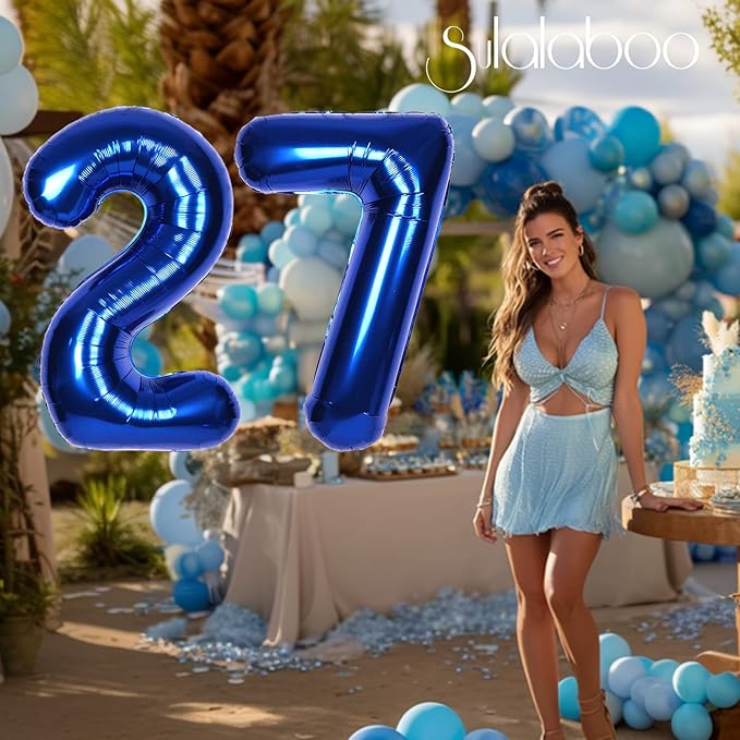 40Inch Navy Blue Number 27 Balloon Large Helium Royal Blue Number Balloons 0-9 Giant Digital 27th Foil Mylar Big Party Balloon for Boy Birthday Party Anniversary Graduation Decorations