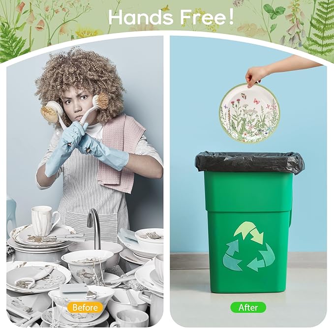 80pcs Wildflower Party Plates Disposable Tableware Set Green Paper Plates for 20 Guests Kids Party Spring Summer Picnic Wedding Tea Party Table Supplies (Include Plates, Cups and Napkins)