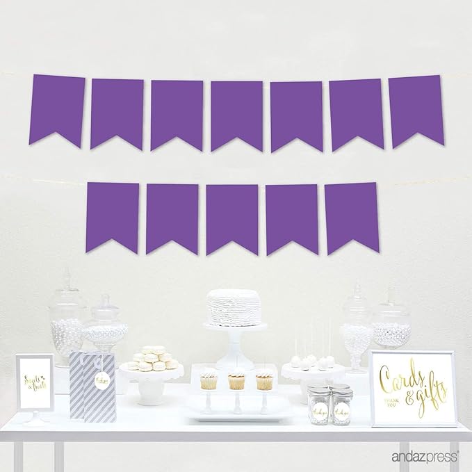 Andaz Press Hanging Pennant Banner with String, Royal Purple, 1-Set, 24 Pennants, Approx. 12-Feet Long