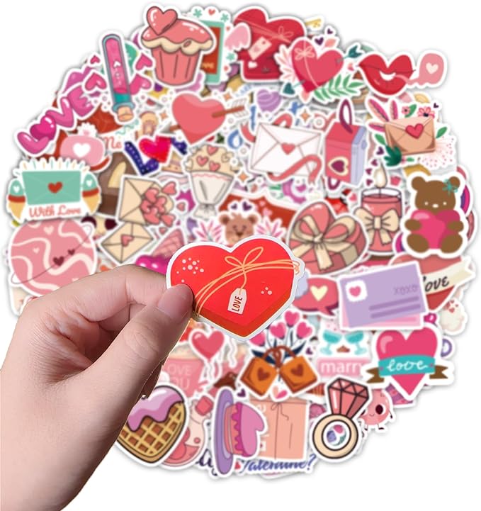 Valentines Stickers - Valentines Day Gifts for Kid - 100 PCS Vinyl Heart Stickers - Valentine Crafts for Kids - Valentine’s Gifts Treats Decor Scrapbooking Party Favors