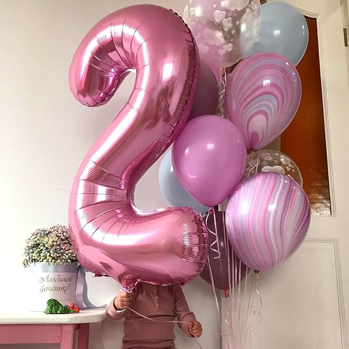 Pastel Pink Number 2 Balloon, 40 Inch Pearl Light Pink Number 2 Balloons for Girls, Foil Digital 2 Balloon Helium, Large Pink 2nd Birthday Balloons for Girls Baby Shower Princess Party Decorations