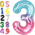 3 Birthday Balloon, 40 Inch 3 Year Old Balloon for Birthday Party Decoration, Pink Blue Purple Number 3 Ballon for 3, 13, 23, 30 Celebration, Boy and Girl Birthdays, Wedding, Anniversary Decor