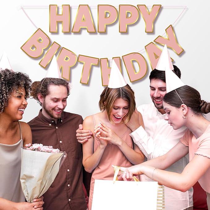 Happy Birthday Banner - 9ft Pre-Strung Happy Birthday Sign for Women, Men, Girls, Boys - No DIY Birthday Decorations & Party Supplies(Rose Gold)