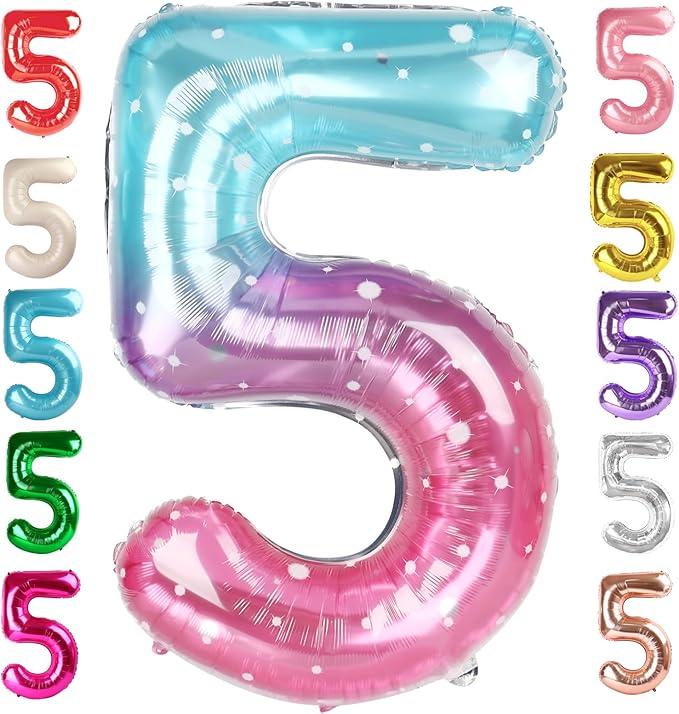 Balloon Numbers 40 Inch 5 Ballon for 5th Birthday Decorations, 15 25 35 50 Big Pink Purple Blue Number Balloons for Wedding Photo Shoot Party Decor