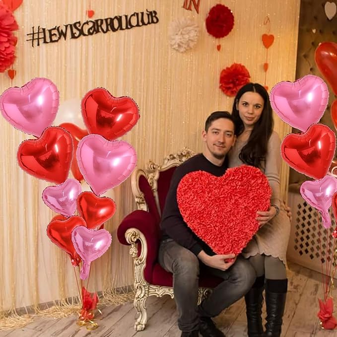 TONIFUL Red and Pink Heart Balloons and Sweet Love Balloon Kit Valentine’s Day Foil Mylar Balloons Decoration for Valentine's Day Wedding Bridal Shower Anniversary Engagement Party Supplies
