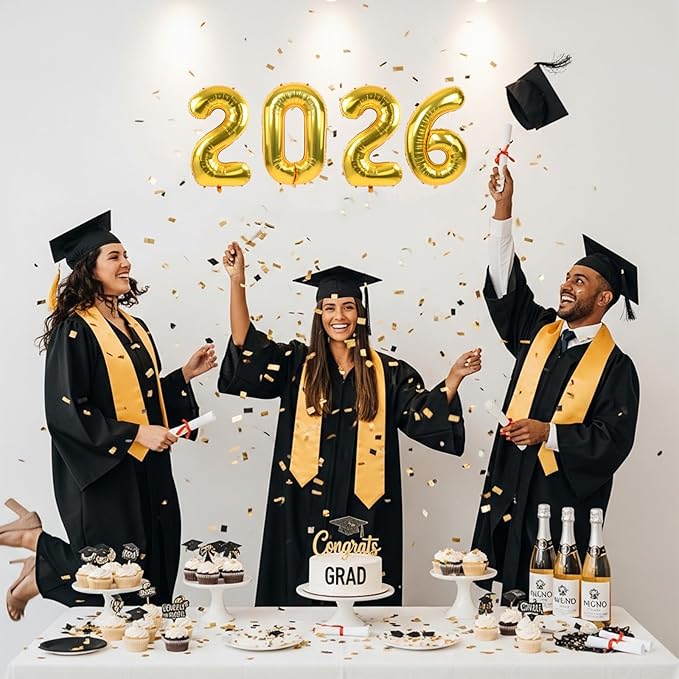 TONIFUL Number Balloons 16 Inch Gold 2 Set 0-9 Number Mylar Foil Balloons 20 Pcs Custom digitalal for 2026 New Year Eve Birthday Party Engagement Graduations Anniversary Baby Shower Decor