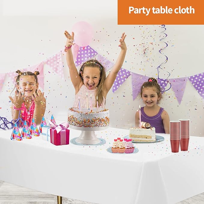 Party Dimensions White Disposable Plastic Tablecloth for Rectangle Tables (48 Pack) Premium Decorative Table Cloths for Parties, Events & Weddings, Indoors & Outdoors, 54 x 108 inches