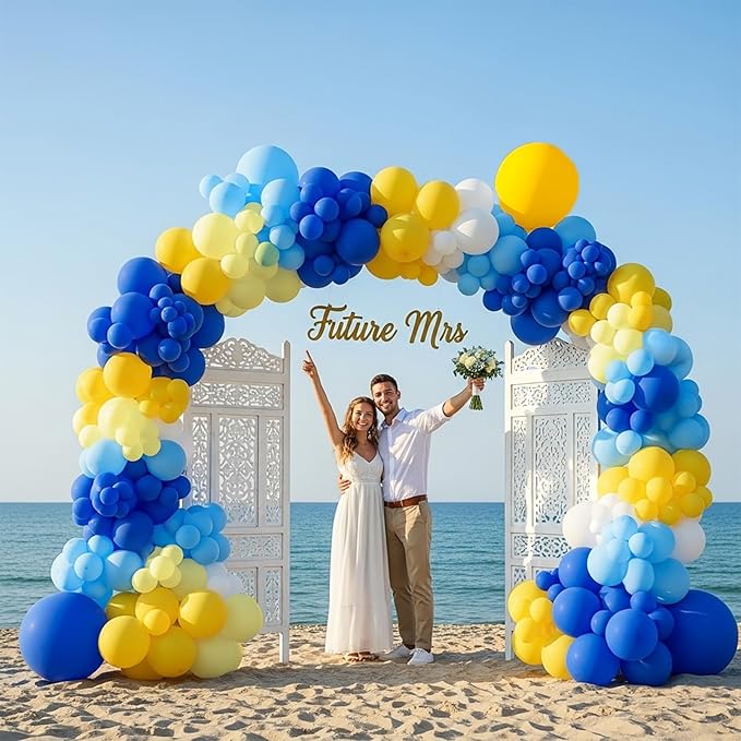 Royal Blue Yellow bridal shower lemon theme balloon arch kit with Bride to be backdrop for Lemonade italian capri amalfi coast main squeeze bridal party decorations