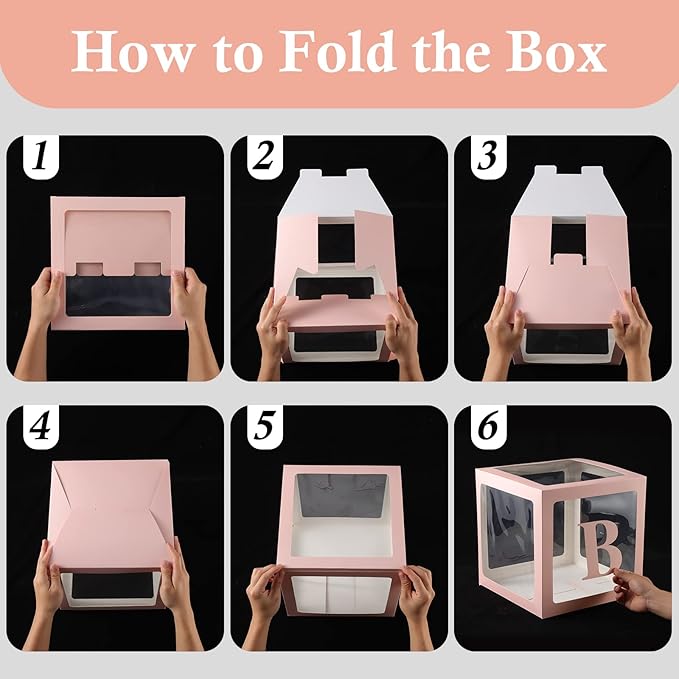 Baby Boxes with Letters for Baby Shower, 4 Transparent Balloon Boxes with Letters for Gender Reveal Birthday Wedding Baby Shower Decorations (Pink)