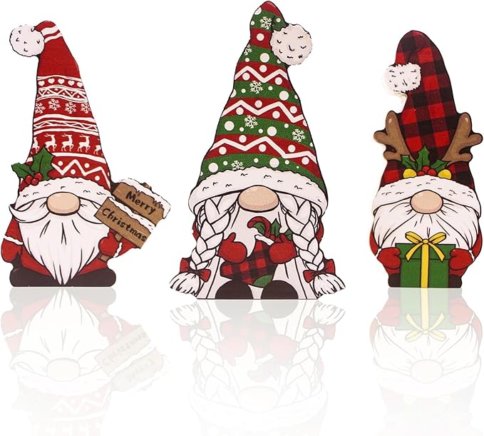 3Pcs Christmas Gnomes Decorations Indoor Christmas Table Decor Wooden Gnomes for for Home,Fireplace Mantel,Shelf,Office Desk,Party Decor-Xmas Holiday Decorations