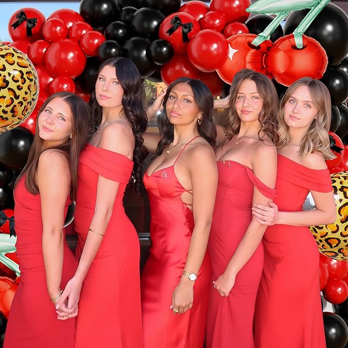 JOGAMS Betty Party Decorations,169Pcs Leopard Cheetah Print Party Decorations,Red Black Cherry Balloon Arch Kit with Ribbon Cherry Cheetah Balloons for Birthday Bachelorette Baby Shower Retro Party