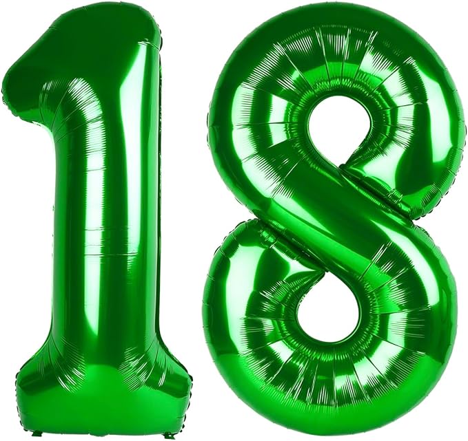 Green Number 18 Balloon 40 inch, 18 Number Balloons, 18th Green Birthday Decorations, 18 Year Old Girls Boys Party Supplies, St. Patrick's Day Games Theme Birthday Decorations