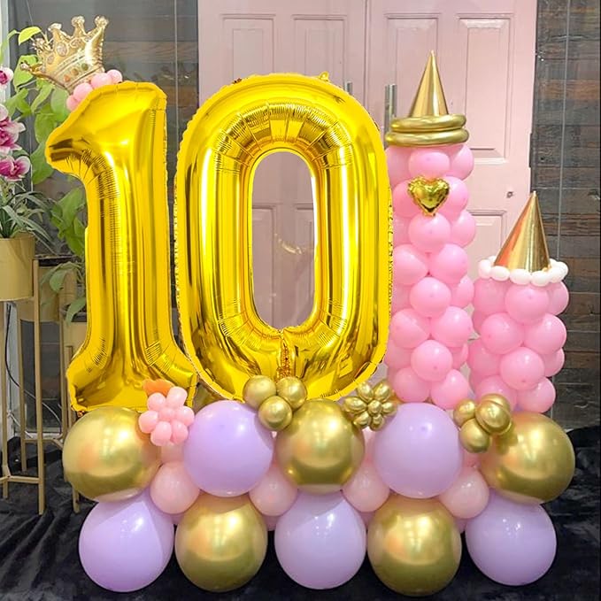 SINBEE Gold 10 Number Balloon, 40 Inch Mylar Foil Reusable Party Decoration for Birthday, Anniversary, Ceremony, Business Event