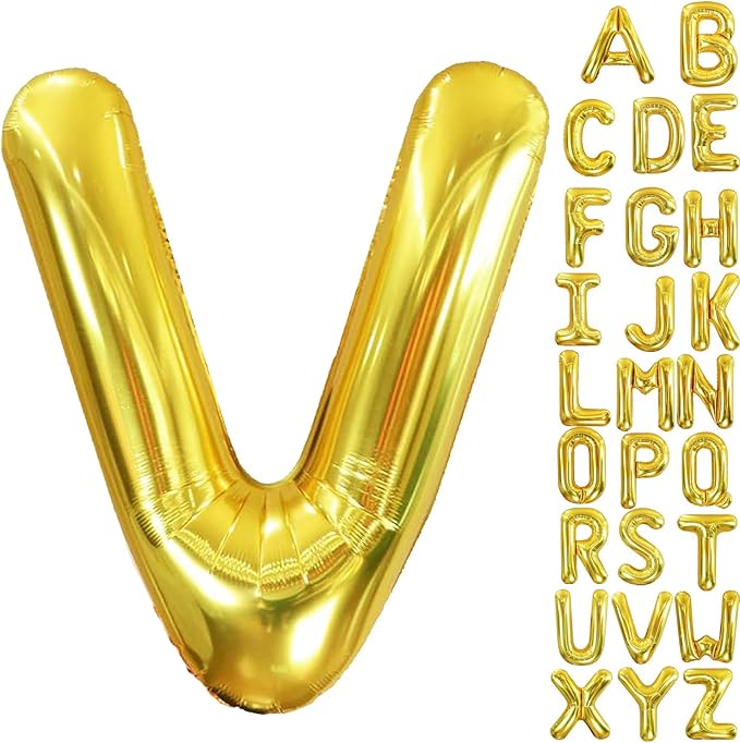 40 Inch Letter Foil Balloons Gold for Graduation, Birthday, Wedding Decorations Jumbo Photo Backdrops Big Alphabet V