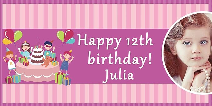 Happy Birthday Custom Vinyl Banner with Your Photos, Personalized Birthday Banner Sign for Children Newborn Baby Kids Celebration Backdrops Party Supplies Favors Props (Style-42, 8ft x 4ft)
